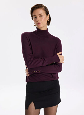 Fabrika Balıkçı Yaka Basic Düz Bordo Kazak Kadın REZZA