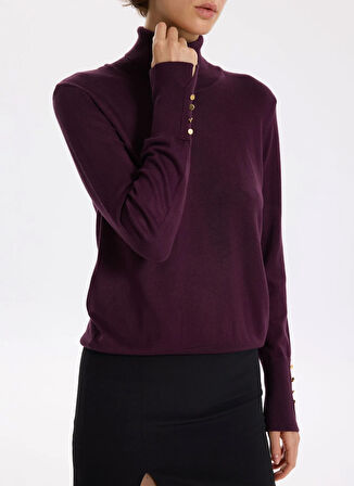 Fabrika Balıkçı Yaka Basic Düz Bordo Kazak Kadın REZZA