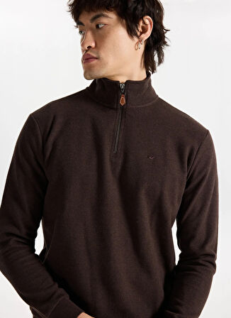 Mustang Fermuarlı Yaka Koyu Kahve Erkek Sweatshırt M4WM-SWT-1560