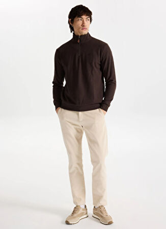 Mustang Fermuarlı Yaka Koyu Kahve Erkek Sweatshırt M4WM-SWT-1560