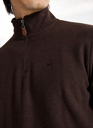 Mustang Fermuarlı Yaka Koyu Kahve Erkek Sweatshırt M4WM-SWT-1560