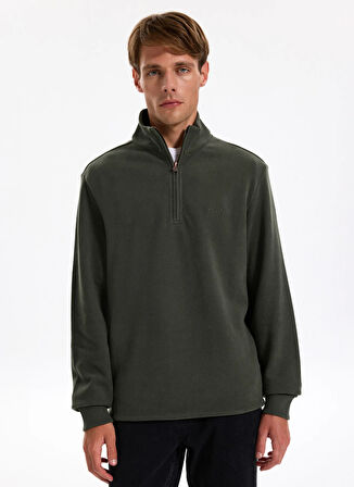 Jeep Dik Yaka Düz Haki Erkek Sweatshırt J5WM-SWT7222