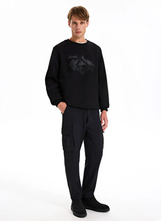 Jeep Bisiklet Yaka Baskılı Siyah Erkek Sweatshırt C4WM-SWT4213