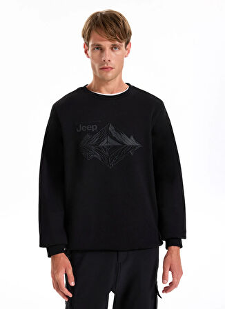 Jeep Bisiklet Yaka Baskılı Siyah Erkek Sweatshırt C4WM-SWT4213