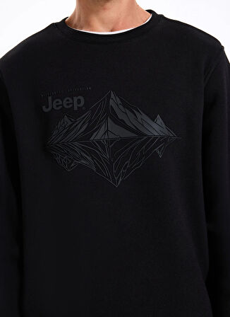 Jeep Bisiklet Yaka Baskılı Siyah Erkek Sweatshırt C4WM-SWT4213