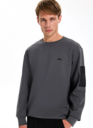 Jeep Bisiklet Yaka Düz Antrasit Erkek Sweatshırt J5WM-SWT7390