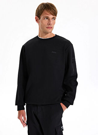 Jeep Bisiklet Yaka Düz Siyah Erkek Sweatshırt J5WM-SWT7390