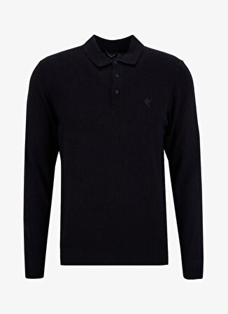 Fabrika Polo Yaka Basic Düz Siyah Erkek Kazak F5WM-KZK 2553