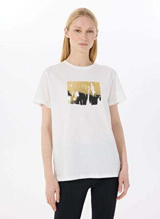 Limon Yuvarlak Yaka Baskılı Ekru Kadın T-Shirt LGSL-TST5820