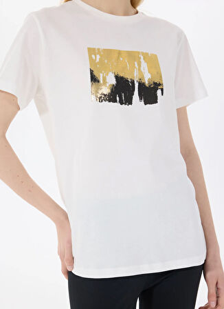 Limon Yuvarlak Yaka Baskılı Ekru Kadın T-Shirt LGSL-TST5820