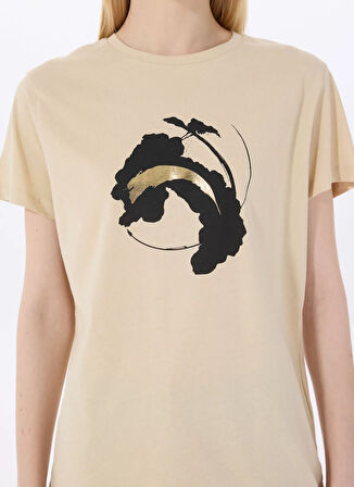 Limon Yuvarlak Yaka Baskılı Bej Kadın T-Shirt L5SL-TST5817