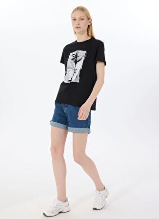 Limon Yuvarlak Yaka Baskılı Siyah Kadın T-Shirt L5SL-TST5816