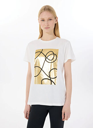 Limon Yuvarlak Yaka Baskılı Ekru Kadın T-Shirt L5SL-TST5811