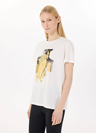 Limon Yuvarlak Yaka Baskılı Ekru Kadın T-Shirt L5SL-TST5814