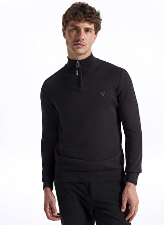 Fabrika Bato Yaka Basic Düz Siyah Erkek Kazak F5WM-KZK 2555