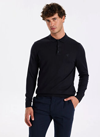 Fabrika Polo Yaka Basic Düz Lacivert Erkek Kazak F5WM-KZK 2553