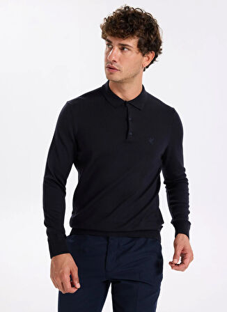 Fabrika Polo Yaka Basic Düz Lacivert Erkek Kazak F5WM-KZK 2553