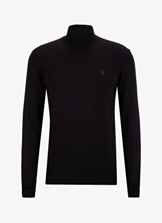 Fabrika Yarım balıkçı Yaka Basic Düz Siyah Erkek Kazak F5WM-KZK 2554