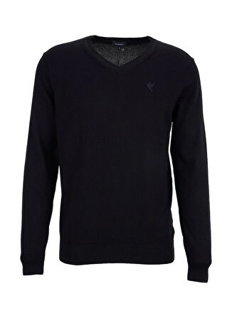 Fabrika V Yaka Basic Düz Siyah Erkek Kazak F5WM-KZK 2557