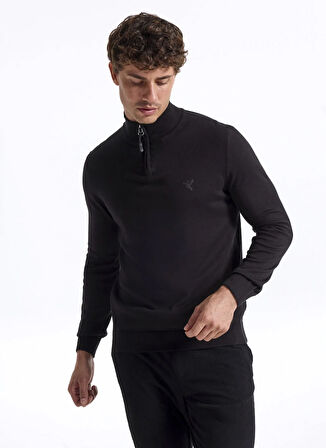 Fabrika Bato Yaka Basic Düz Siyah Erkek Kazak F5WM-KZK 2555