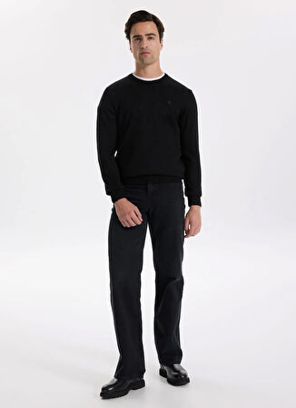 Fabrika Bisiklet Yaka Basic Düz Siyah Erkek Kazak F5WM-KZK 2556