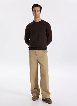 Fabrika Bisiklet Yaka Basic Düz Kahve Erkek Kazak F5WM-KZK 2556