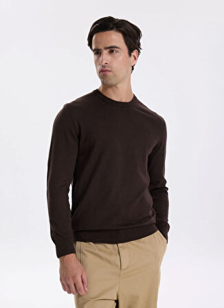 Fabrika Bisiklet Yaka Basic Düz Kahve Erkek Kazak F5WM-KZK 2556