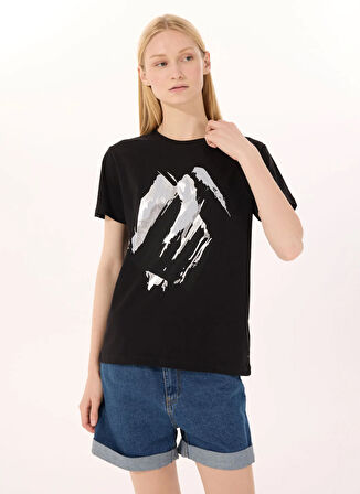 Limon Yuvarlak Yaka Baskılı Siyah Kadın T-Shirt L5SL-TST5810