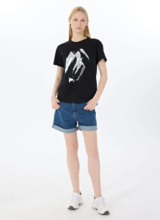 Limon Yuvarlak Yaka Baskılı Siyah Kadın T-Shirt L5SL-TST5810