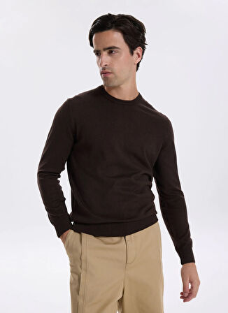 Fabrika Bisiklet Yaka Basic Düz Kahve Erkek Kazak F5WM-KZK 2556