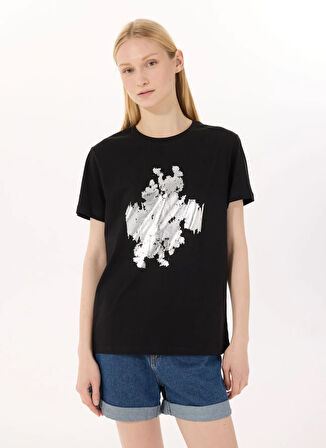Limon Yuvarlak Yaka Baskılı Siyah Kadın T-Shirt L5SL-TST5814