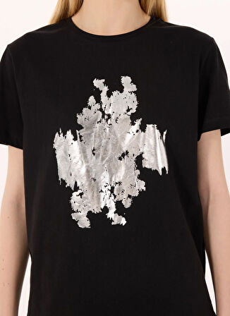 Limon Yuvarlak Yaka Baskılı Siyah Kadın T-Shirt L5SL-TST5814