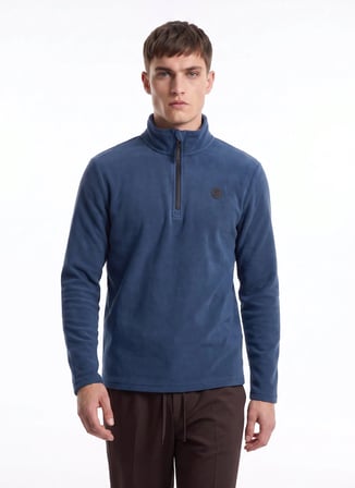 Discovery Expedition D5WM-SWT3300 Mavi Fermuarlı Basic Erkek Polar Sweatshırt
