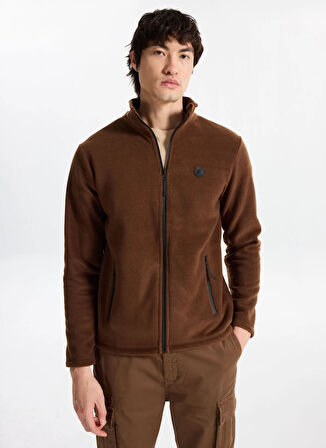 Discovery Expedition D5WM-SWT3301 Kahve Dik Yaka Basic Düz Erkek Polar Sweatshırt