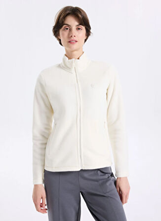 Discovery Expedition D5WL-SWT3303 Beyaz Dik Yaka Basic Düz Kadın Polar Sweatshırt