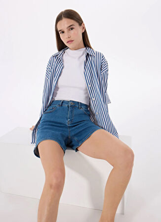 Limon Normal Bel Relaxed Lacivert Kadın Denim Şort L5SL-SRT9047