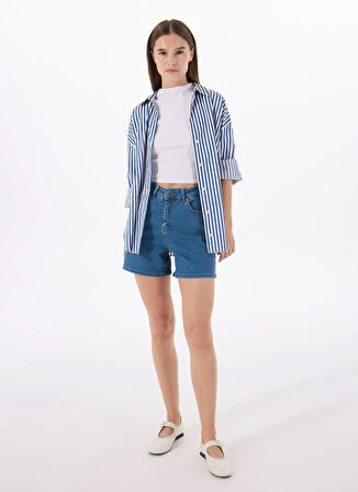Limon Normal Bel Relaxed Lacivert Kadın Denim Şort L5SL-SRT9047