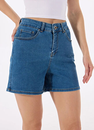 Limon Normal Bel Relaxed Lacivert Kadın Denim Şort L5SL-SRT9047