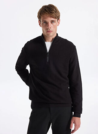 Fabrika Bato Yaka Slim Fit Düz Siyah Erkek Kazak F5WM-KZK 2522