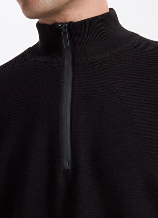 Fabrika Bato Yaka Slim Fit Düz Siyah Erkek Kazak F5WM-KZK 2522