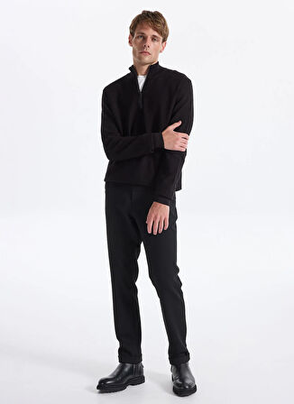 Fabrika Bato Yaka Slim Fit Düz Siyah Erkek Kazak F5WM-KZK 2522