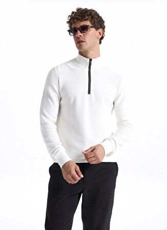 Fabrika Bato Yaka Slim Fit Düz Ekru Erkek Kazak F5WM-KZK 2522