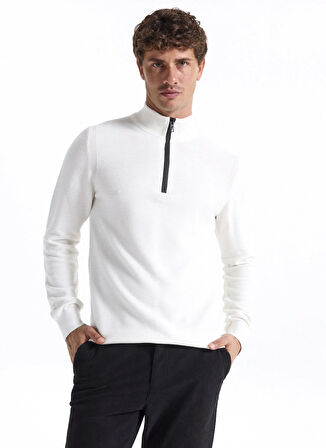 Fabrika Bato Yaka Slim Fit Düz Ekru Erkek Kazak F5WM-KZK 2522