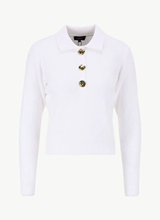 Fabrika Polo Yaka Relaxed Örgü Desenli Ekru Kazak Kadın F5WL-KZK0082