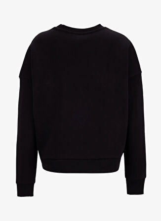 Fabrika Bisiklet Yaka Nakışlı Siyah Kadın Sweatshırt F5WL-SWT0230