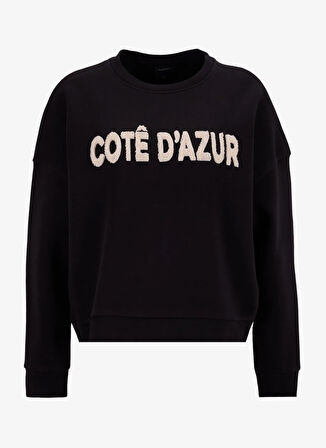 Fabrika Bisiklet Yaka Nakışlı Siyah Kadın Sweatshırt F5WL-SWT0230