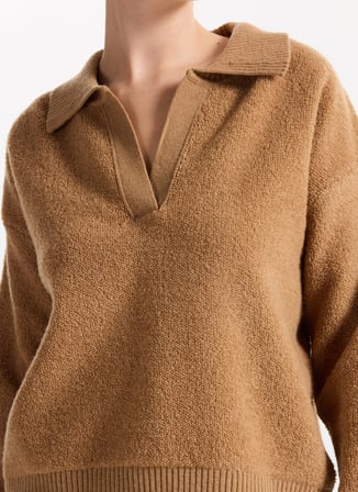 Fabrika Gömlek Yaka Relaxed Düz Camel Kazak Kadın F5WL-KZK0003