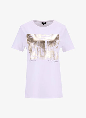 Fabrika Bisiklet Yaka Varaklı Beyaz Kadın T-Shirt F5WL-TST0238