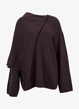 Fabrika Şal Yaka Relaxed Düz Kahve Kazak Kadın F5WL-KZK0084