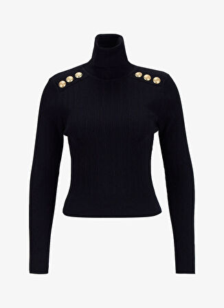 Fabrika Tam Balıkçı Yaka Dar Fitilli Siyah Kazak Kadın F5WL-KZK0018